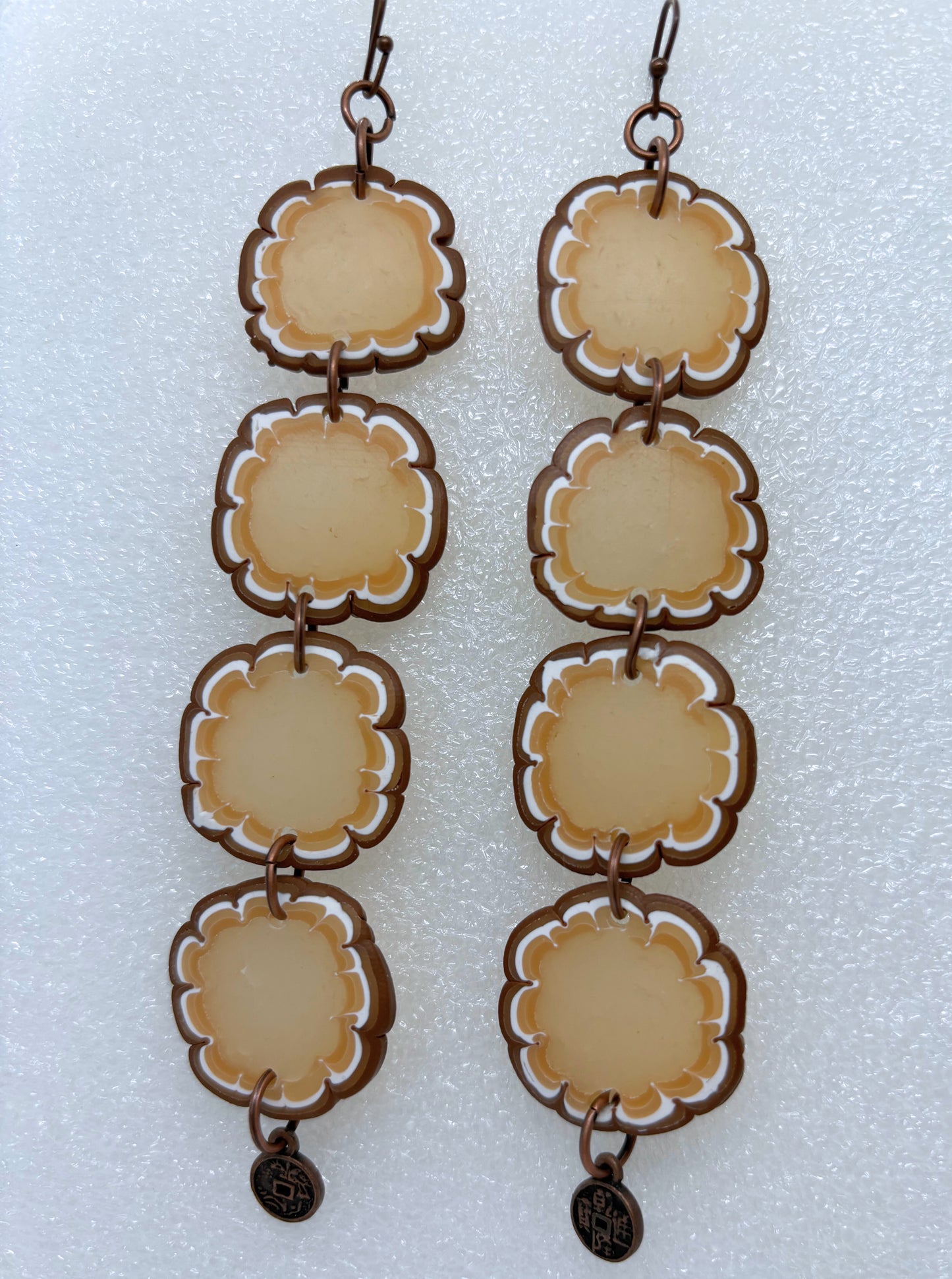 4-Tiered Brown Flower Cane  Earrings